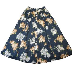 Vtg The Eagles Eye Floral Midi Skirt 10 Button Front A-Line Cottage Grandma Boho
